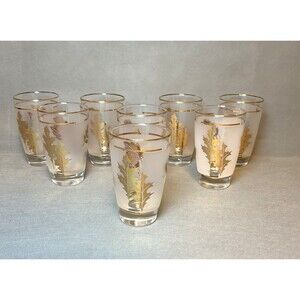 Vtg 1960 Libbey Golden Foliage Frosted Tumblers Drink Glasses 8 oz-Set 8 Barware